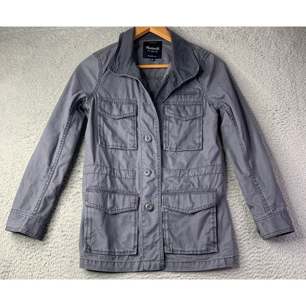 Madewell Jacket Womens Size XSmall Gray Military Utility Jacket Cinch Waist